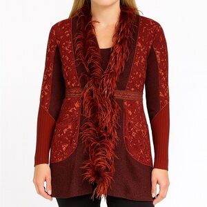 Boston Proper Ostrich Feather Rusty Red Cardigan XS